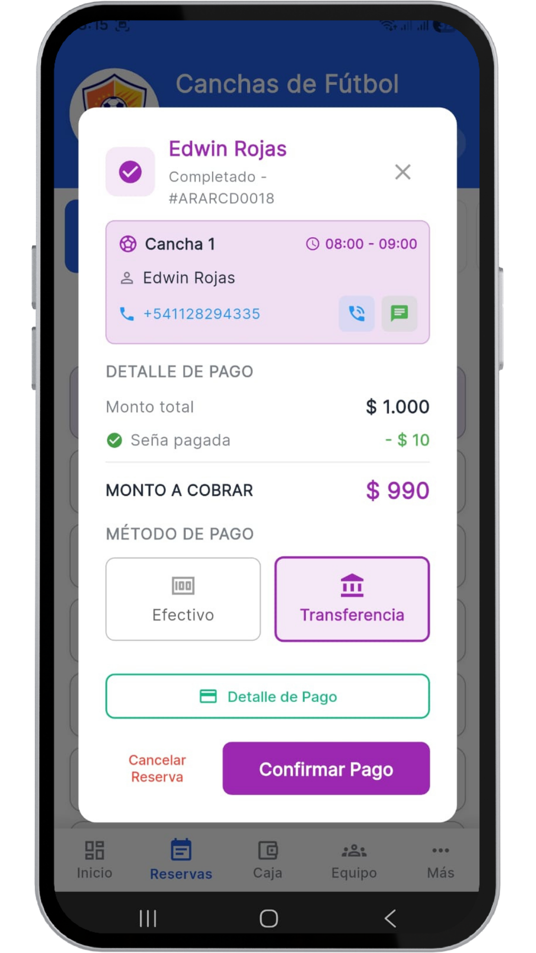 Cobro de reserva en AROL